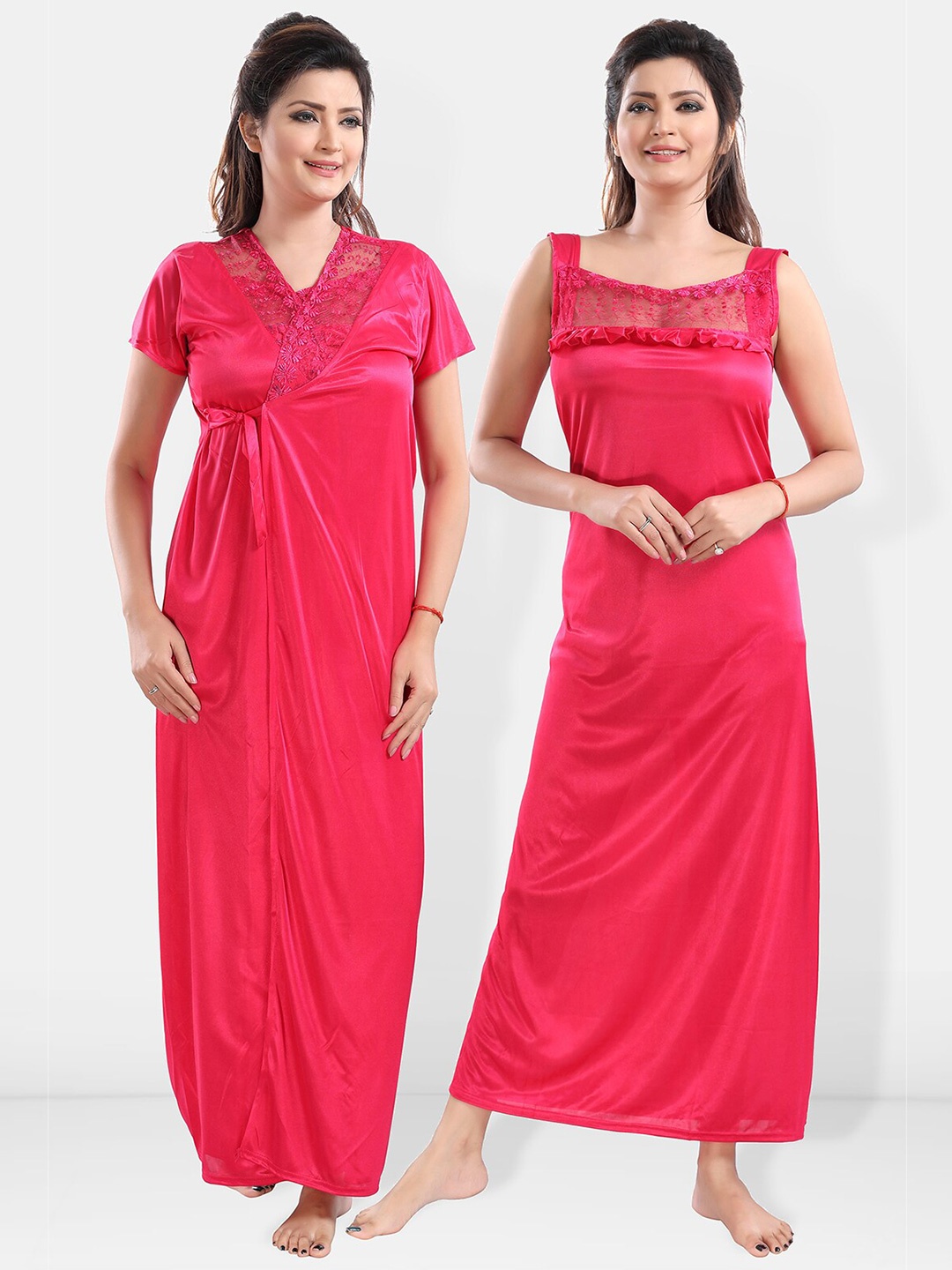 

Be You Satin Maxi Nightdress With Robe, Pink