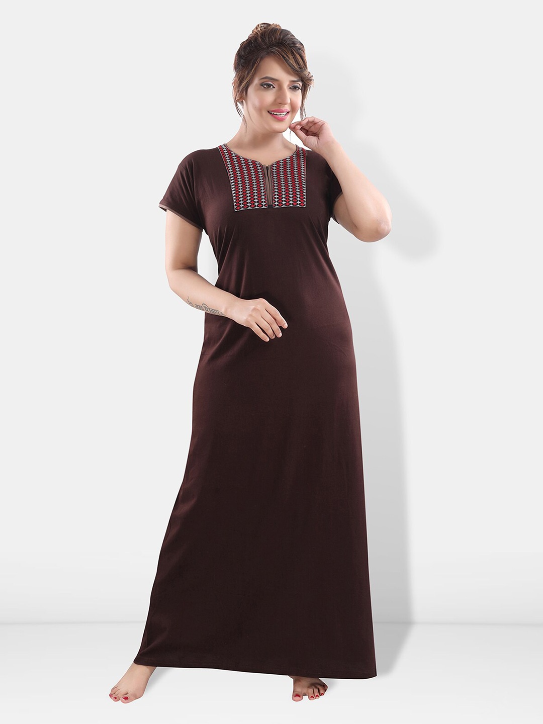 

Be You Embroidered Maxi Nightdress, Brown