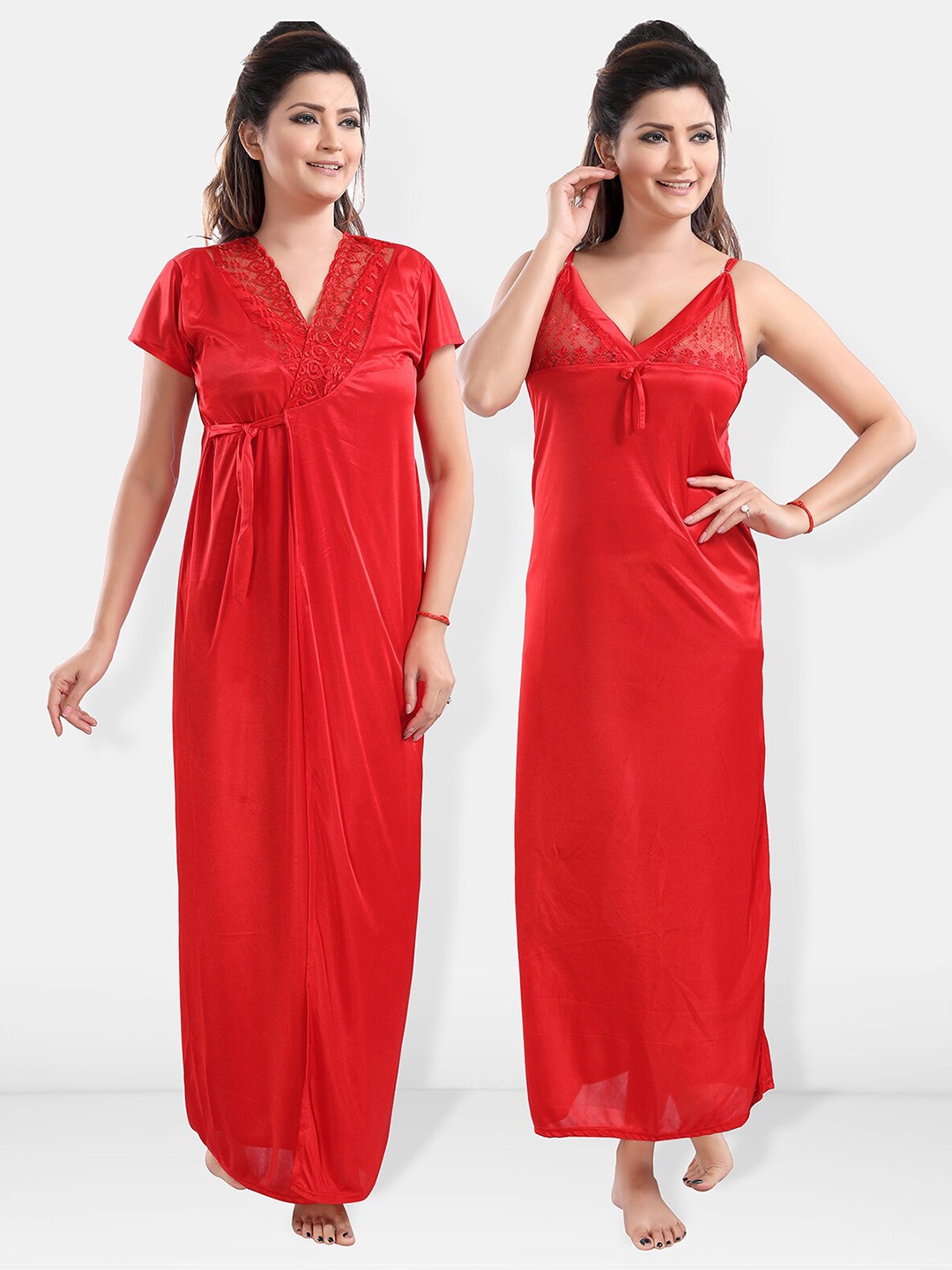 

Be You Satin Maxi Nightdress With Robe, Red