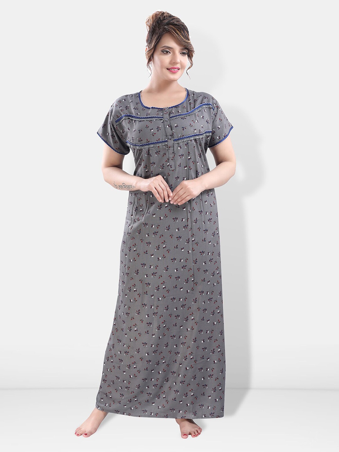 

Be You Floral Printed Maxi Nightdress, Grey