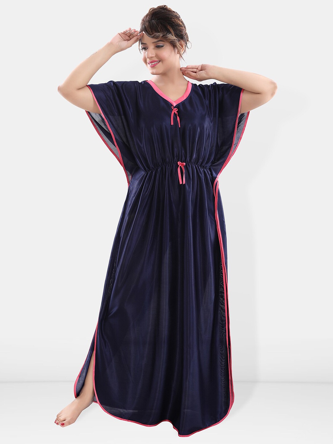 

Be You Maxi Satin Kaftan Nightdress, Navy blue