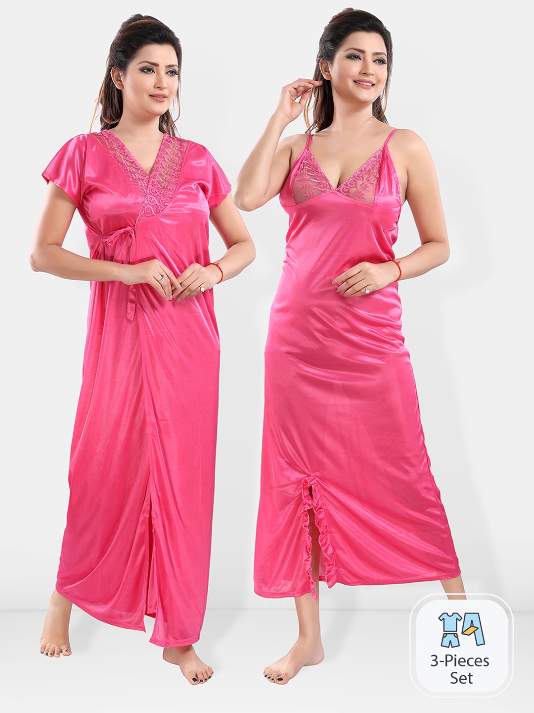 

Be You Satin Nighty With Robe, Pink