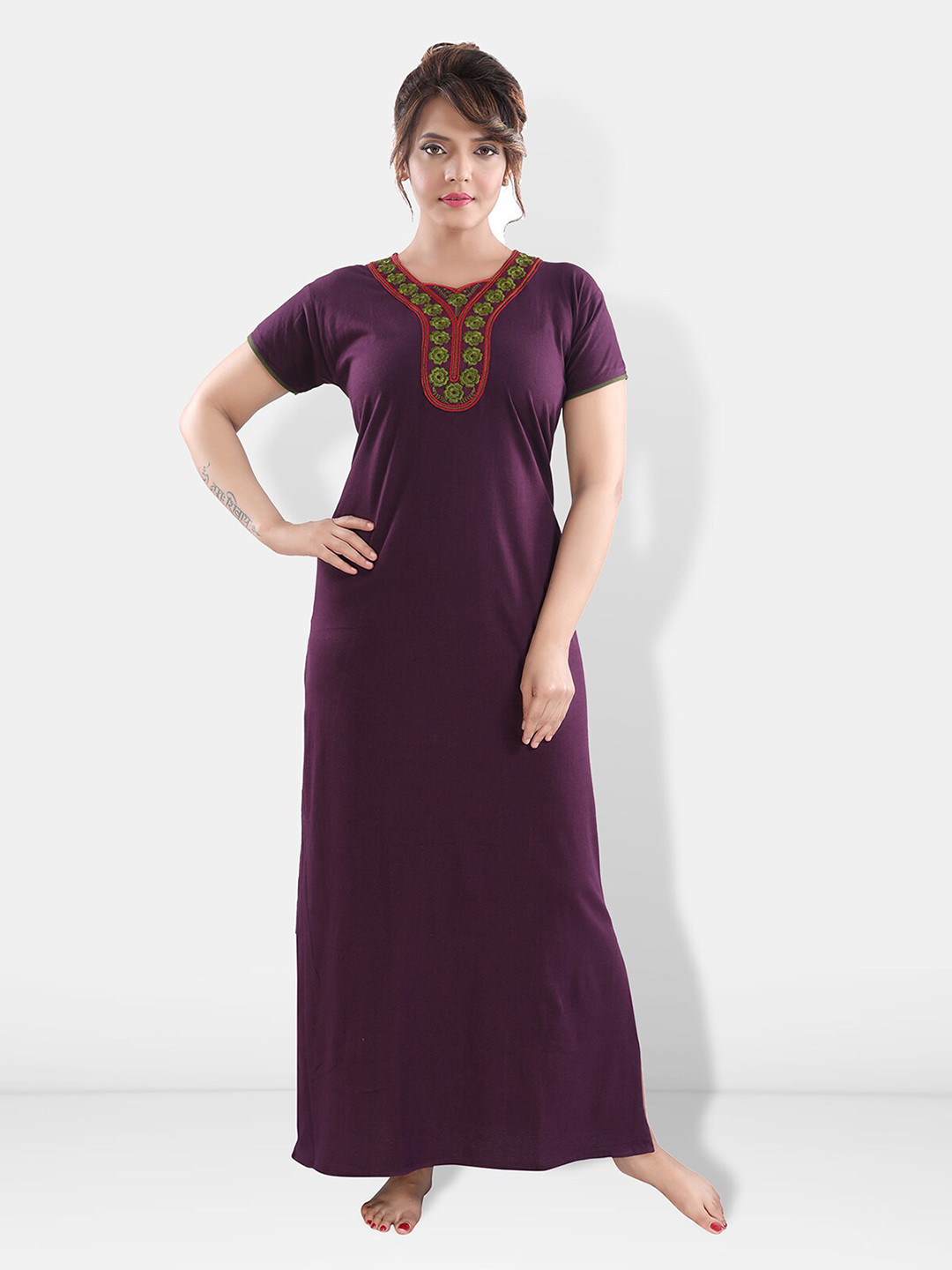 

Be You Embroidered Maxi Nightdress, Purple