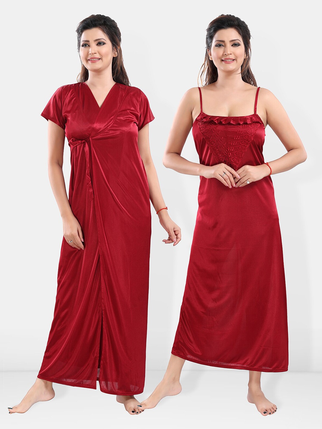 

Be You Satin Maxi Nightdress With Robe, Maroon