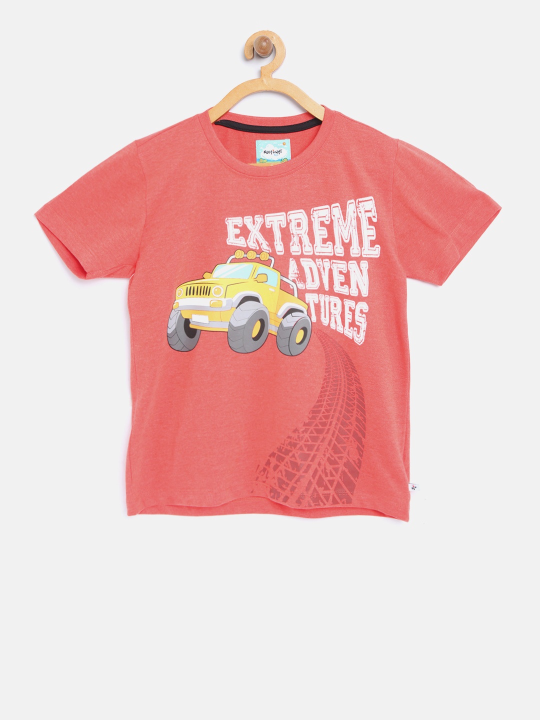

Nauti Nati Boys Coral Orange Printed Round Neck T-shirt