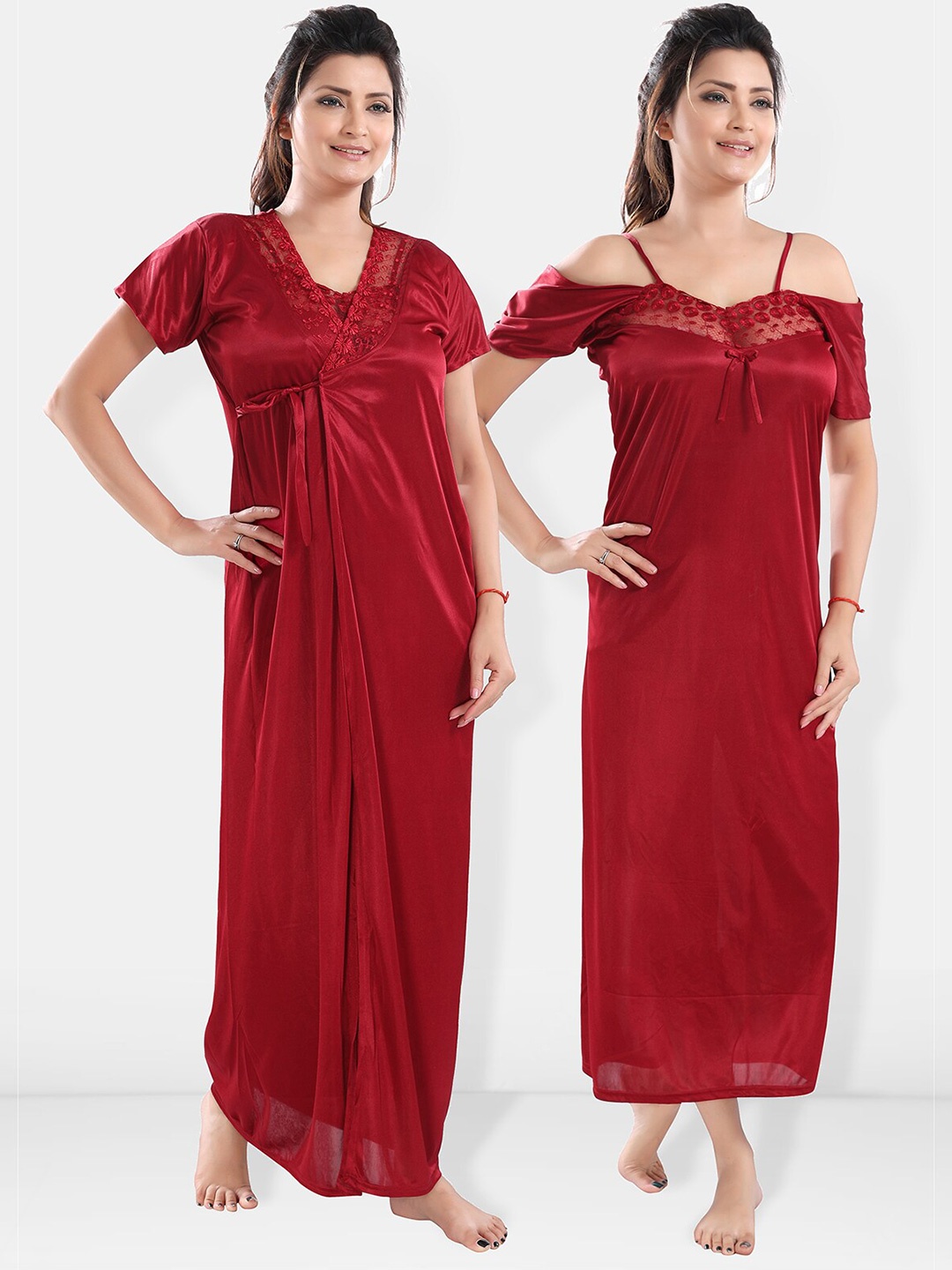

Be You Satin Maxi Nightdress With Robe, Maroon