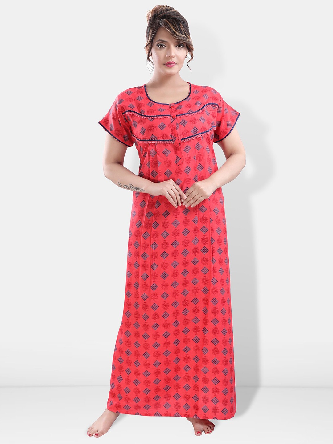 

Be You Geometric Printed Maxi Nightdress, Red