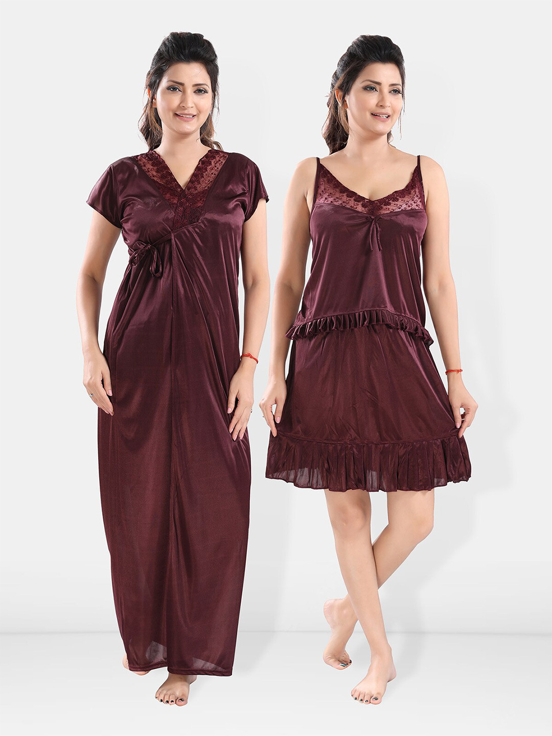 

Be You Satin Maxi Nightdress With Robe, Brown