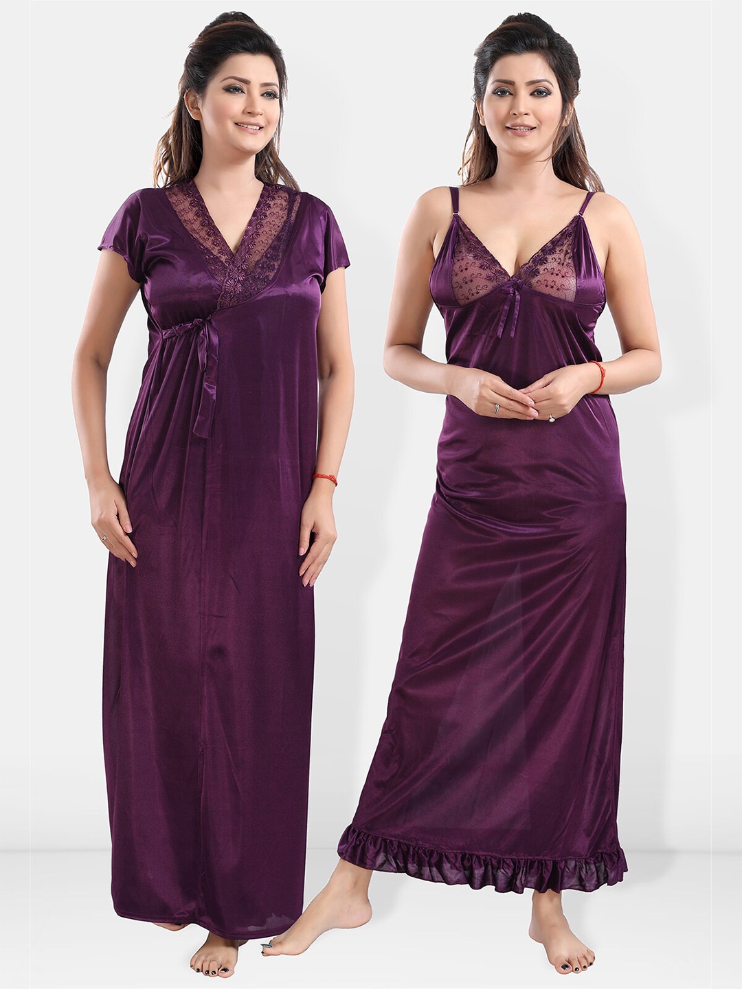 

Be You V-Neck Satin Maxi Nightdress, Violet