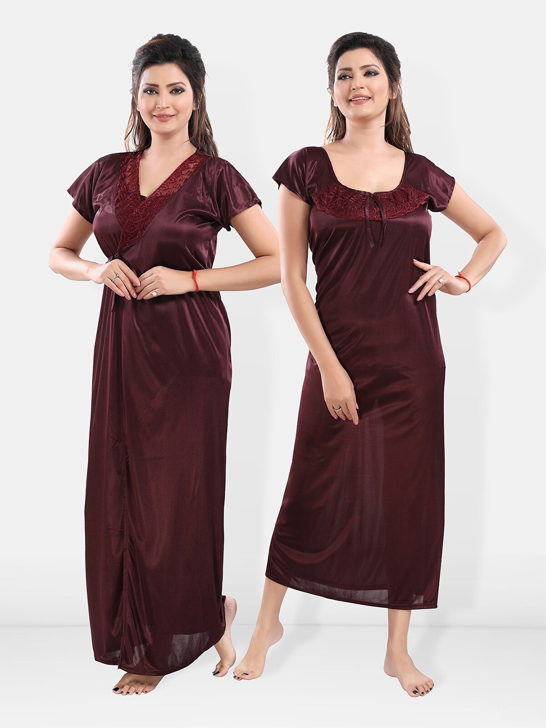 

Be You Satin Maxi Nightdress With Robe, Brown