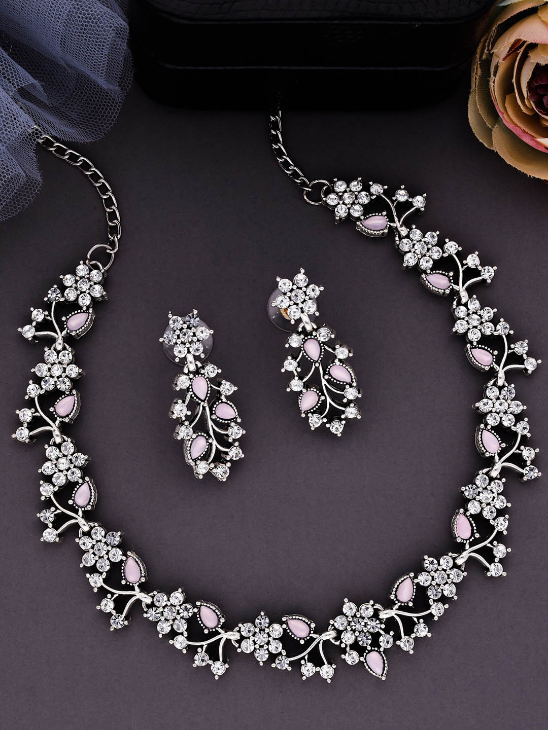 

Brado Jewellery Oxidised Silver-Plated AD-Studded Jewellery Set