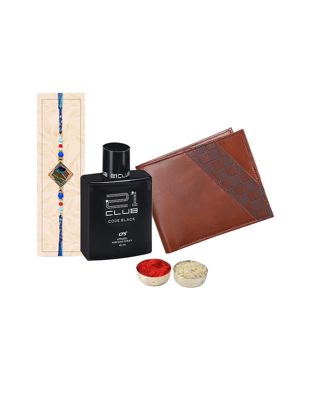 

Relish Wallet and Perfume & Rakhi Gift Set, Brown