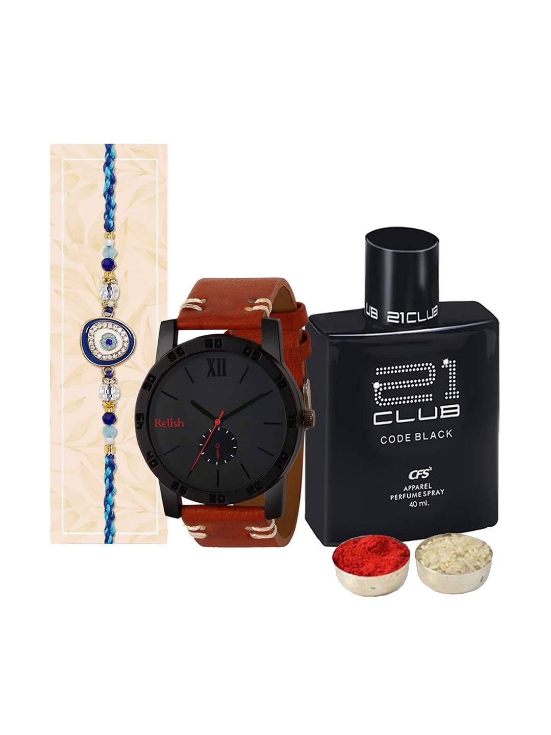 

Relish Set Of 2 Watch and Perfume & Rakhi Gift Set, Brown