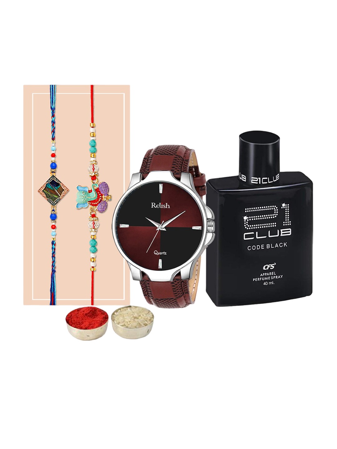 

Relish Set Of 2 Mens Watch and Perfume & Rakhi Gift Set, Brown