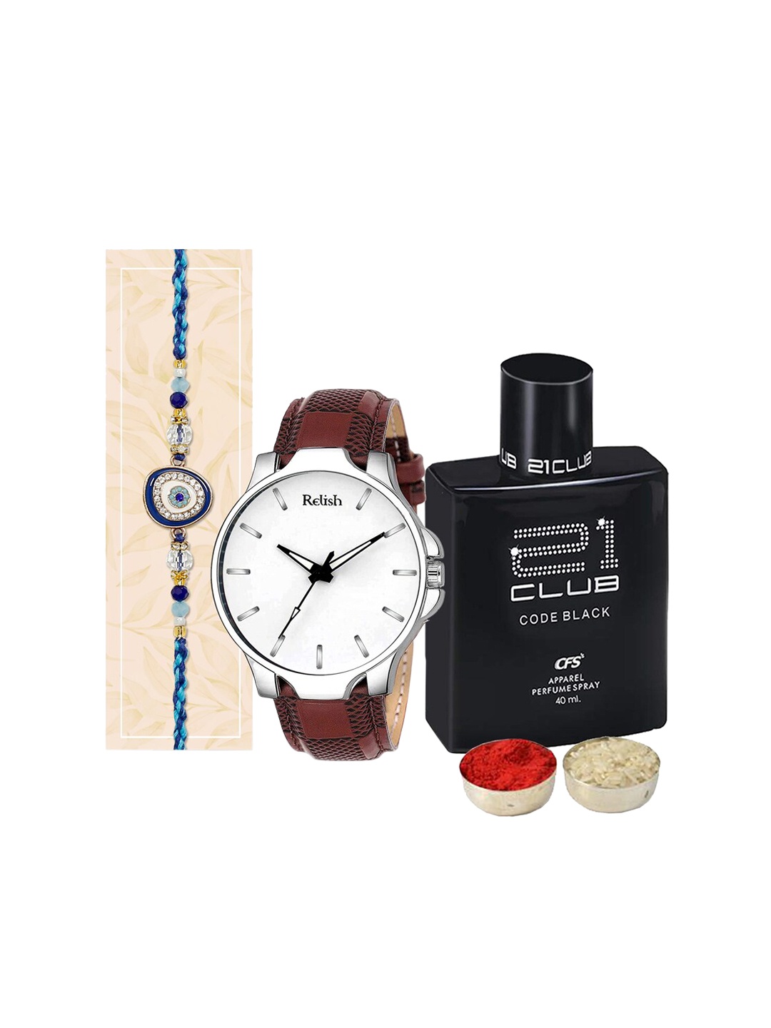 

Relish Men Set Of 3 Rakhi Gift Set, Brown