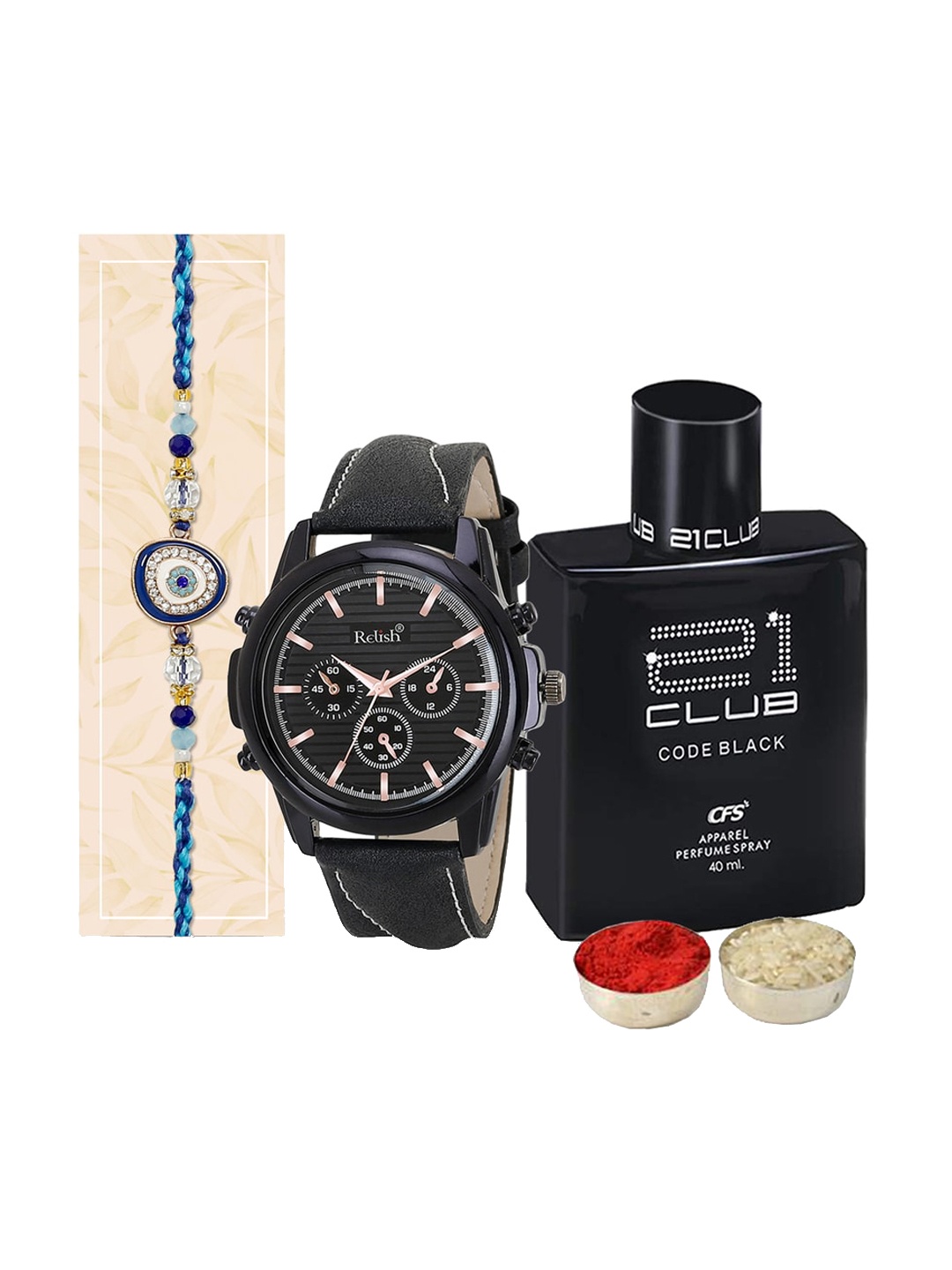 

Relish Men Set Of 3 Rakhi Gift Set, Black