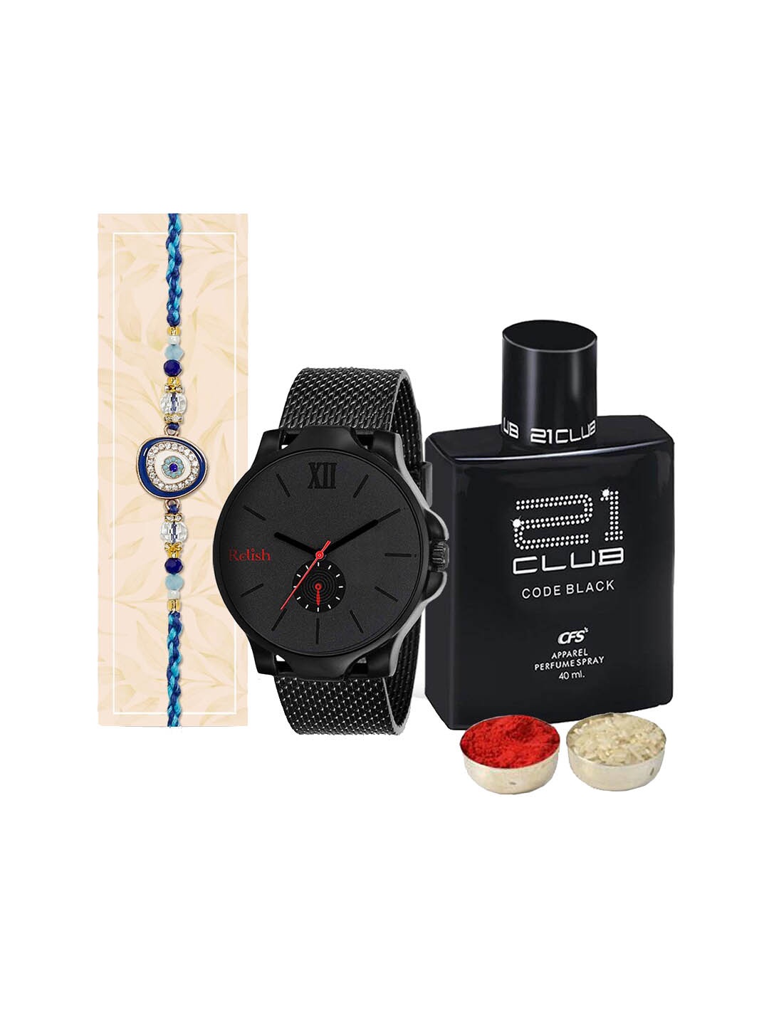 

Relish Men Set Of 4 Rakhi Gift Set, Black