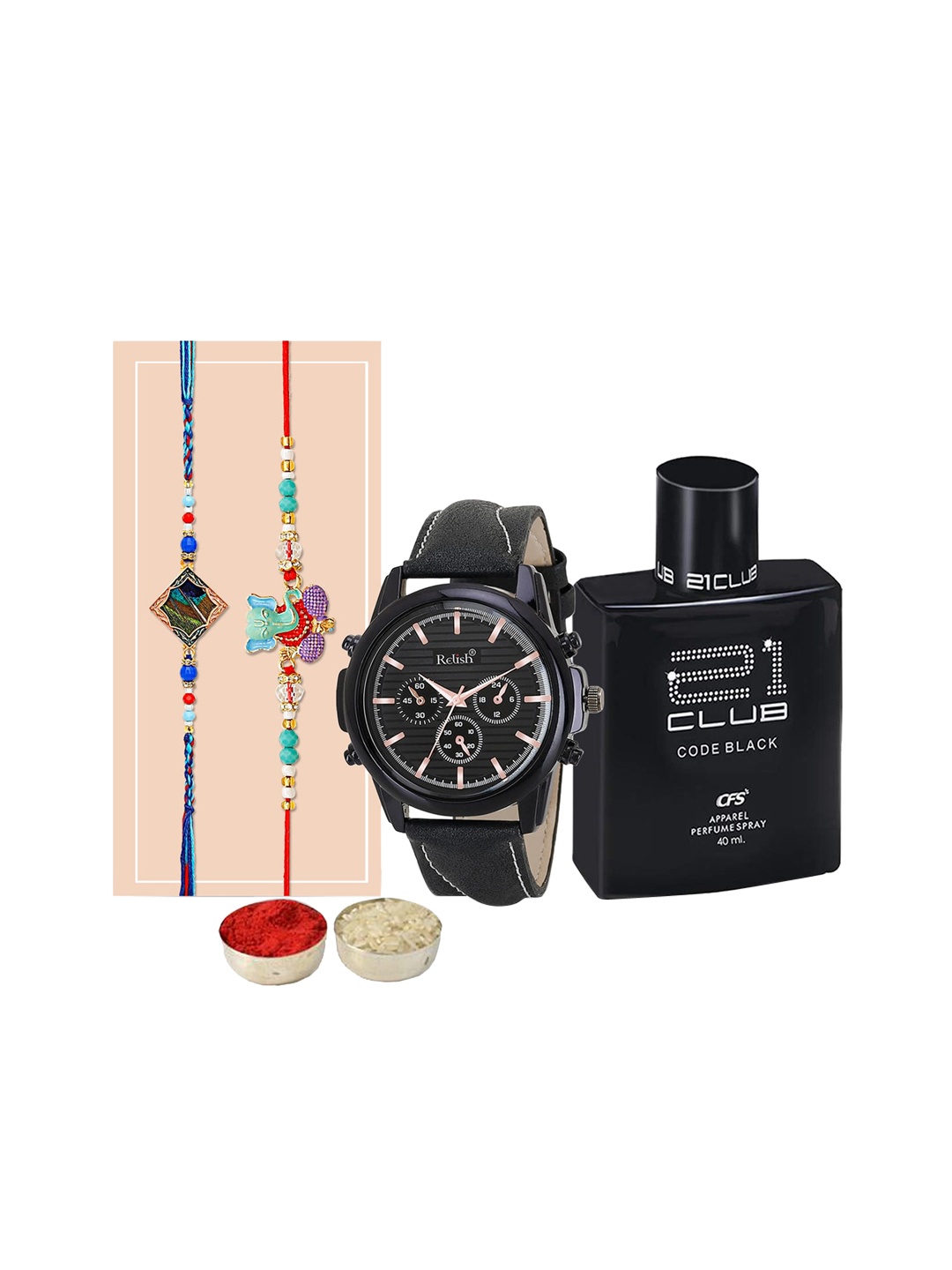 

Relish Men Set Of 3 Rakhi Gift Set, Black