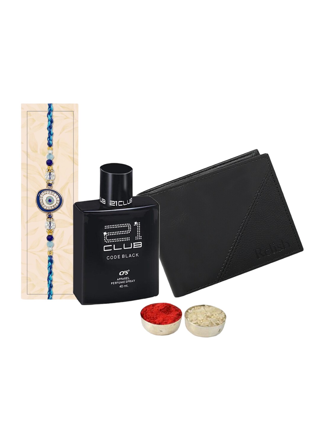 

Relish Men Set Of 3 Thread Rakhi Gift Set, Black