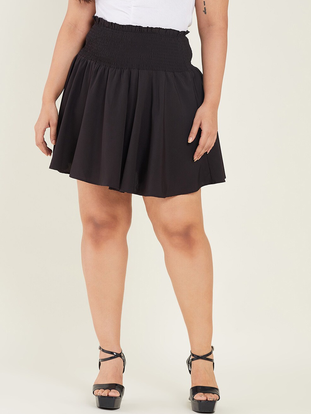 

CURVE BY KASSUALLY Gathered Or Pleated Flared Mini Skirt, Black