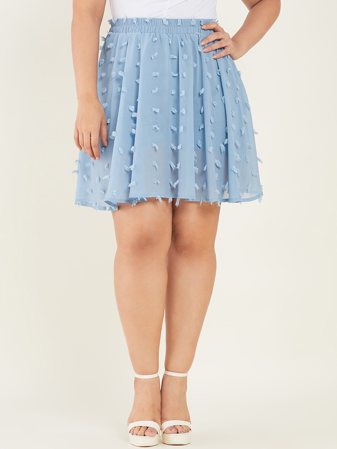 

CURVE BY KASSUALLY Self Design Gathered Or Pleated Flared Mini Skirt, Blue