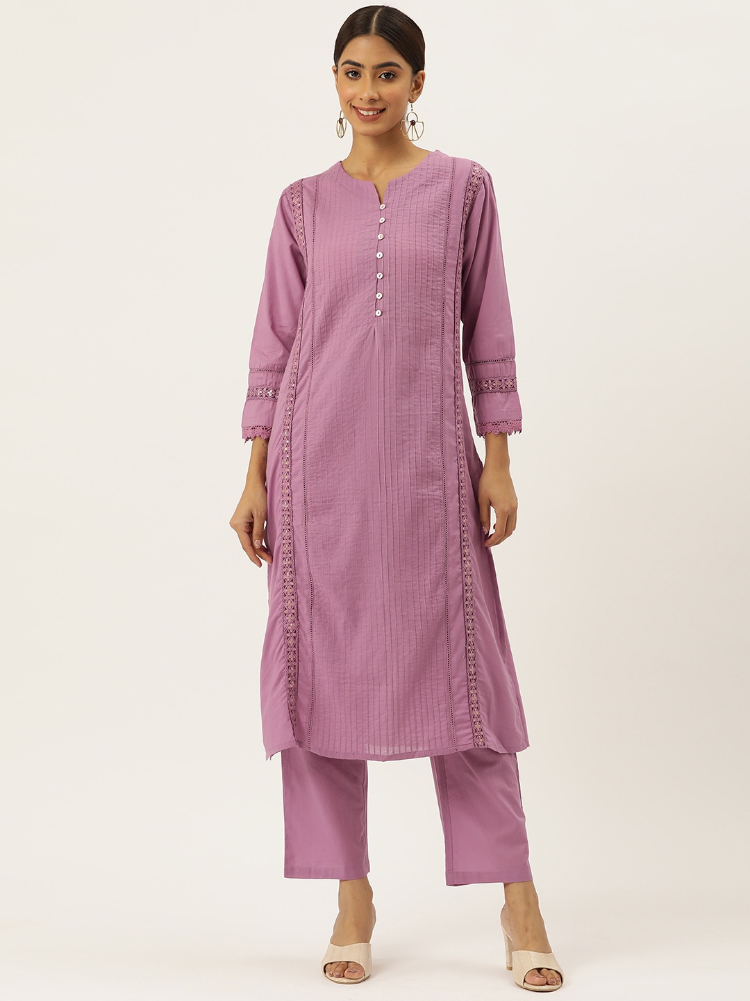 

MISRI Regular Sequinned Pure Cotton Kurta with Trousers, Purple