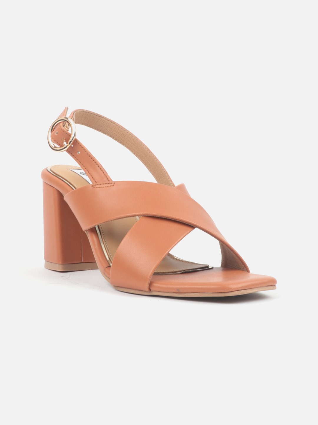 

Carlton London Square Toe Block Heels With Buckles, Tan