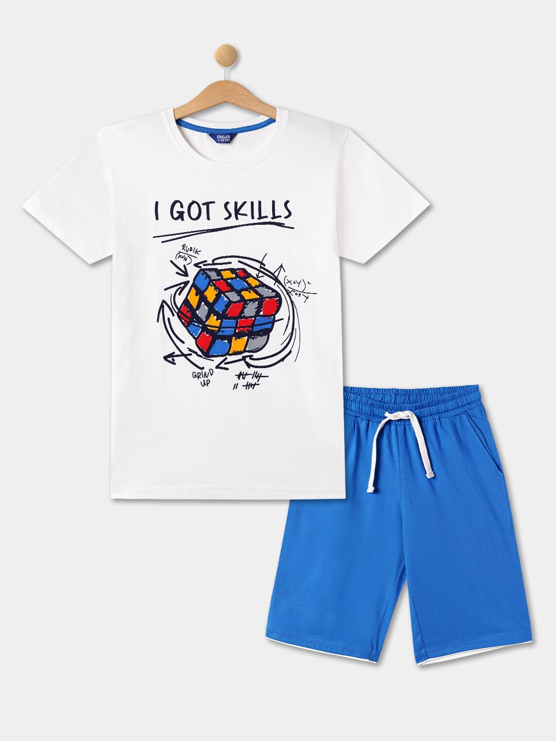 

R&B Boys Printed Pure Cotton T-shirt with Shorts, White