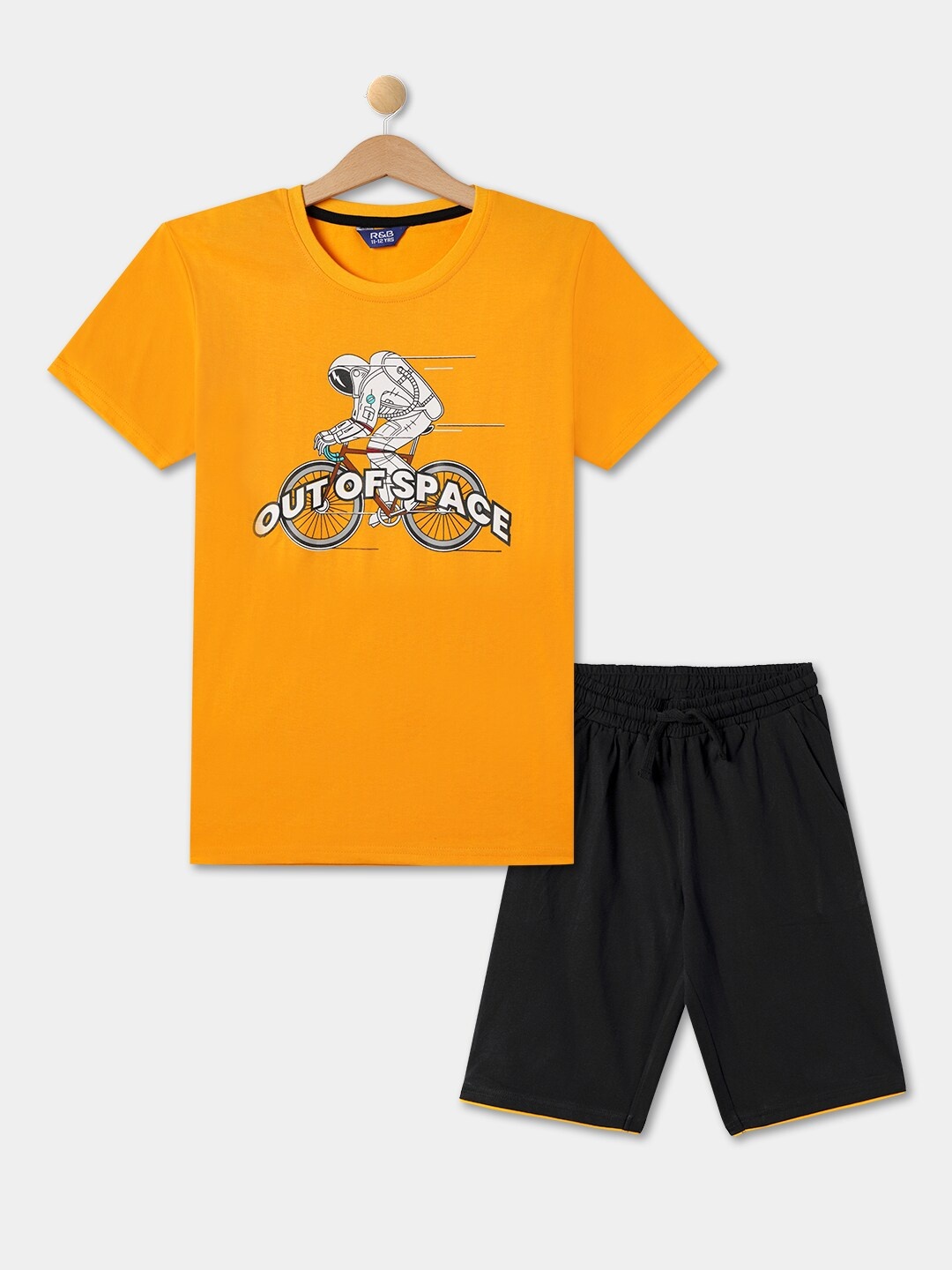 

R&B Boys Pure Cotton Printed T-shirt with Shorts, Yellow