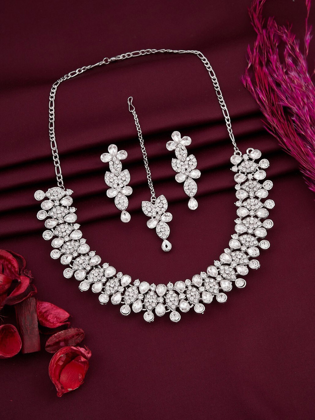 

Vita Bella Rhodium-Plated AD Studded Jewellery Set, Silver