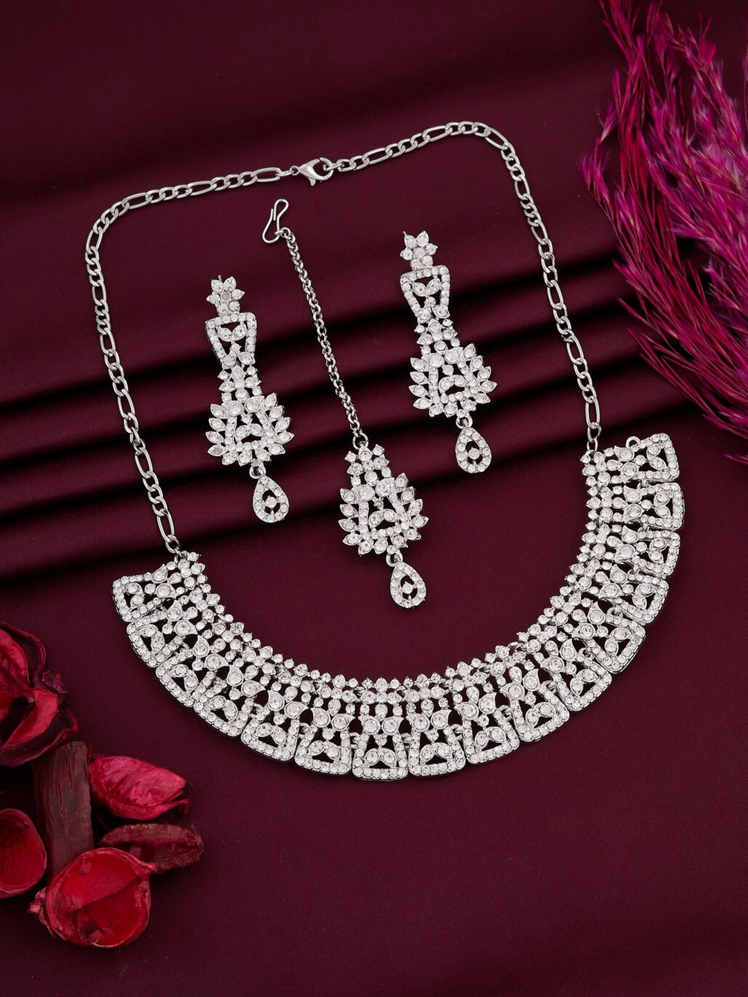 

Vita Bella Rhodium-Plated AD Studded Jewellery Set, Silver