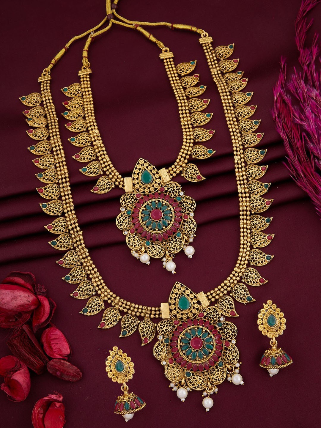 

Vita Bella Gold-Plated AD-Studded & Beaded Jewellery Set