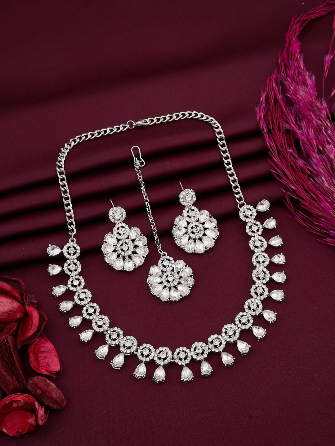 

Vita Bella Rhodium-Plated AD Studded Jewellery Set, Silver