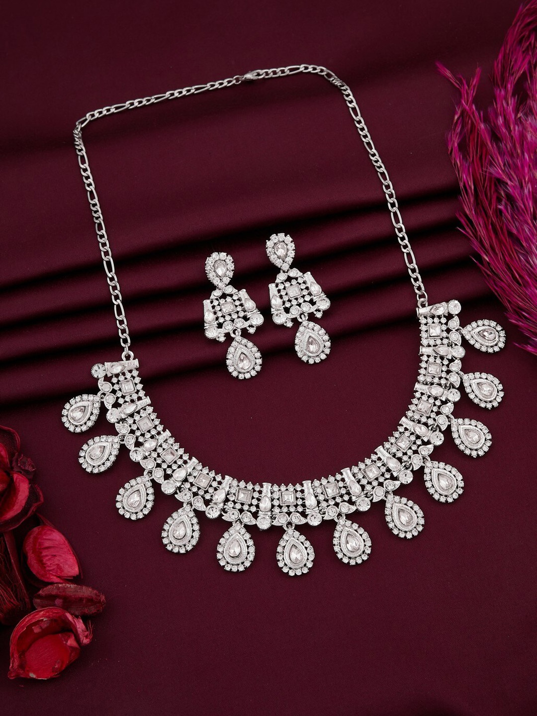 

Vita Bella Rhodium-Plated AD-Studded Jewellery Set, Silver