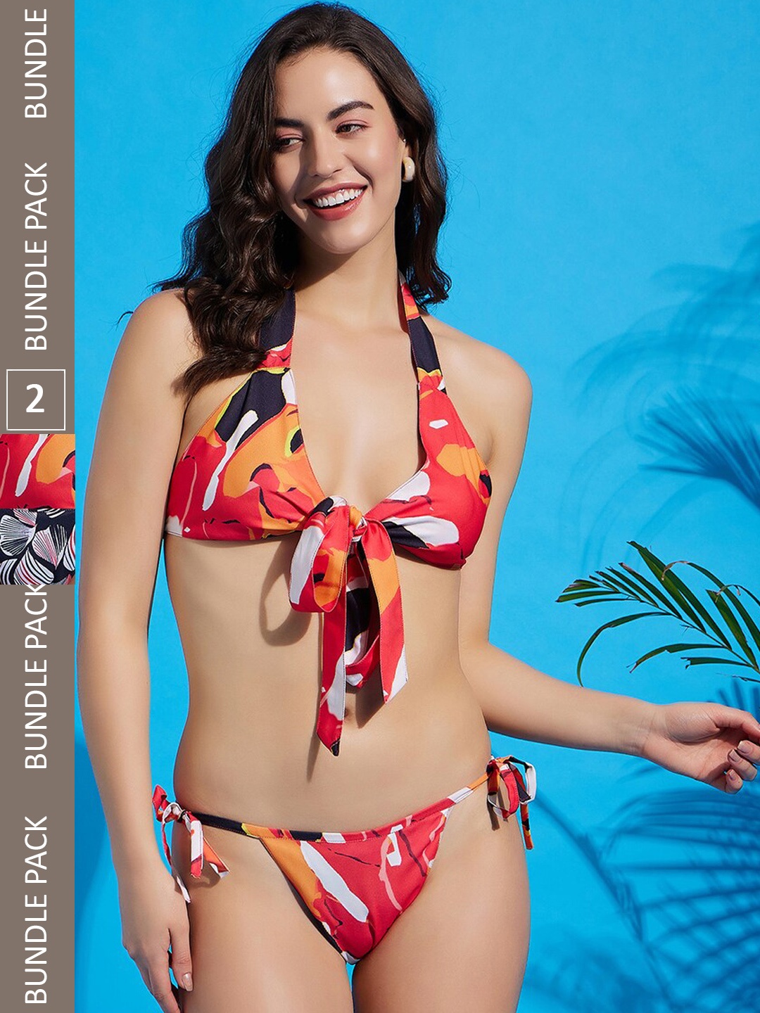 SECRETS BY ZEROKAATA Pack of 2 Printed Halter Neck Lingerie Set, Assorted