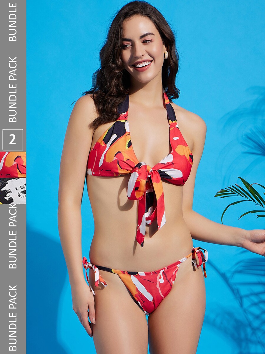 

SECRETS BY ZEROKAATA Pack of 2 Printed Halter Neck Lingerie Set, Assorted