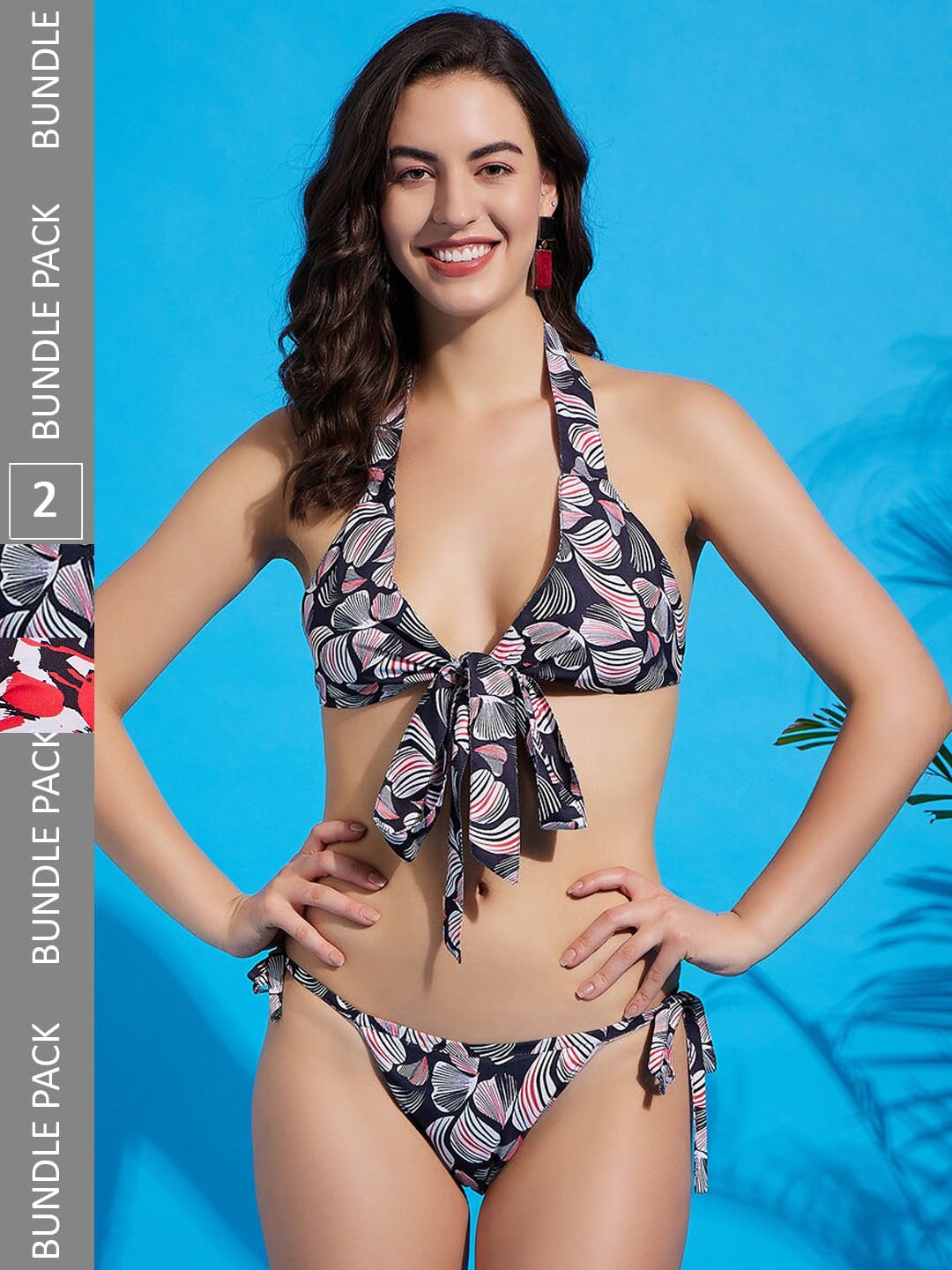 

SECRETS BY ZEROKAATA Pack of 2 Printed Halter Neck Lingerie Set, Assorted