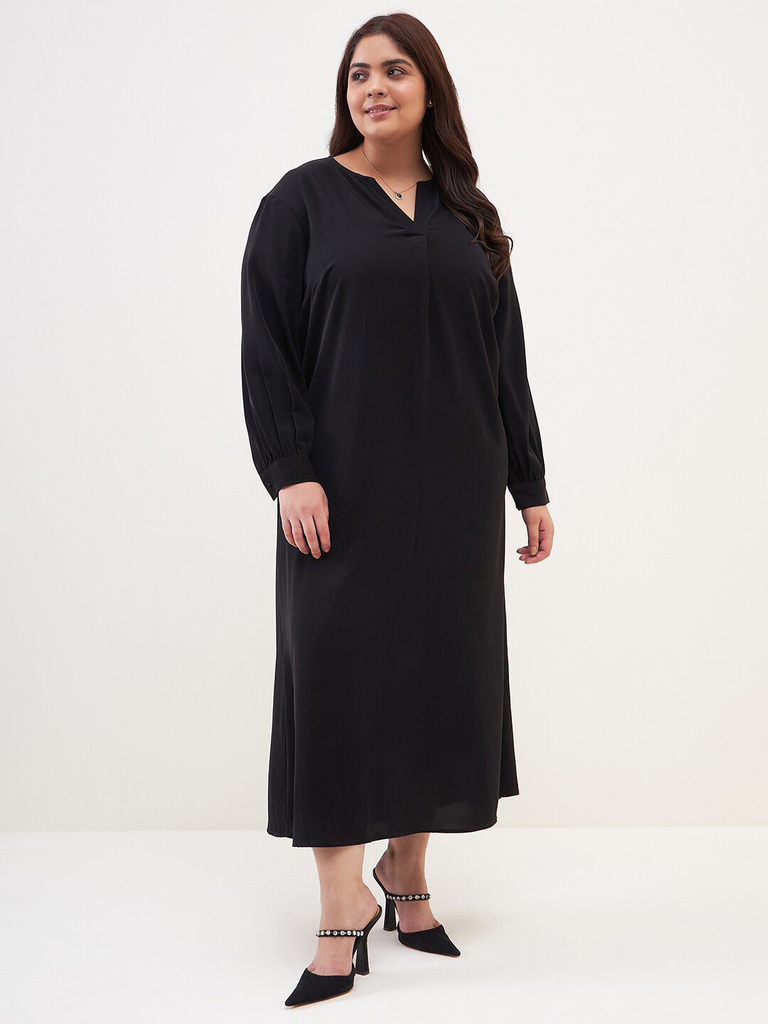 

Femella Plus-Size V-Neck Maxi Dress, Black