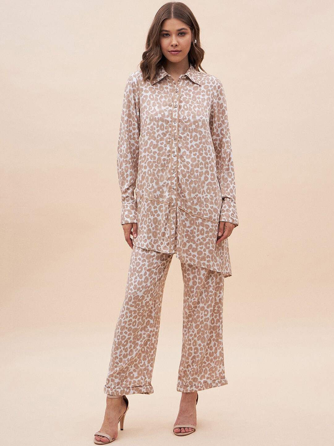 

FEMMELLA Animal Printed Shirt And Trouser, Beige