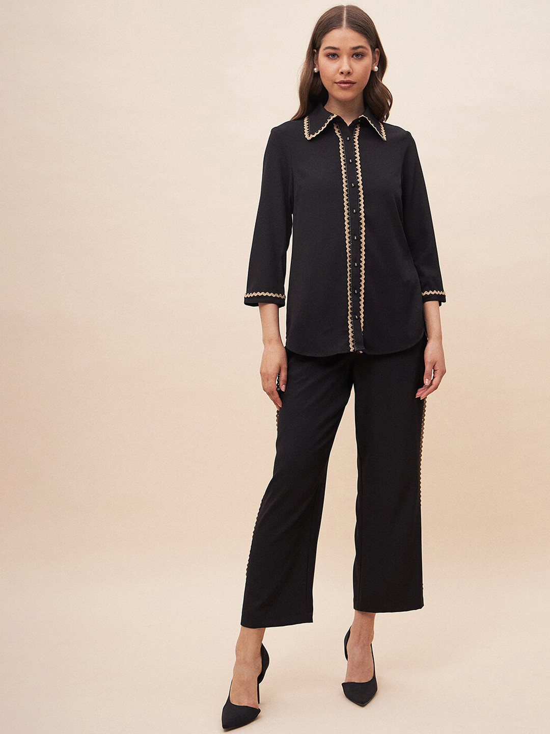 

Femella Long Sleeves Shirt & Trouser Set, Black