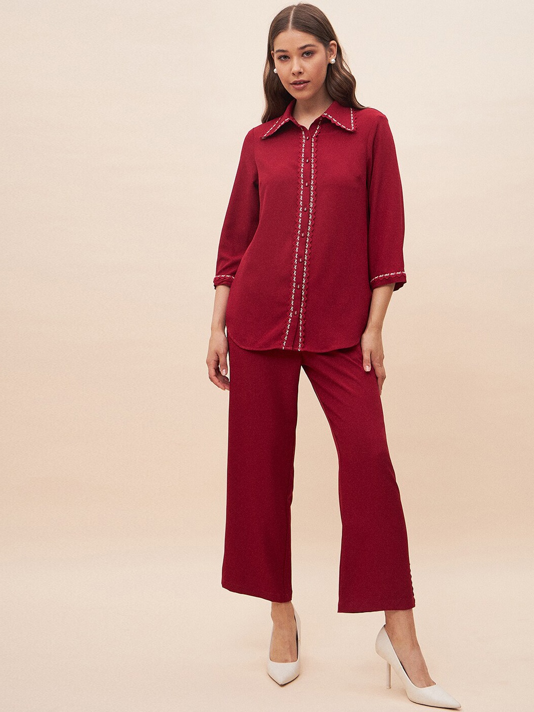 

Femella Long Sleeves Shirt & Trouser Set, Red