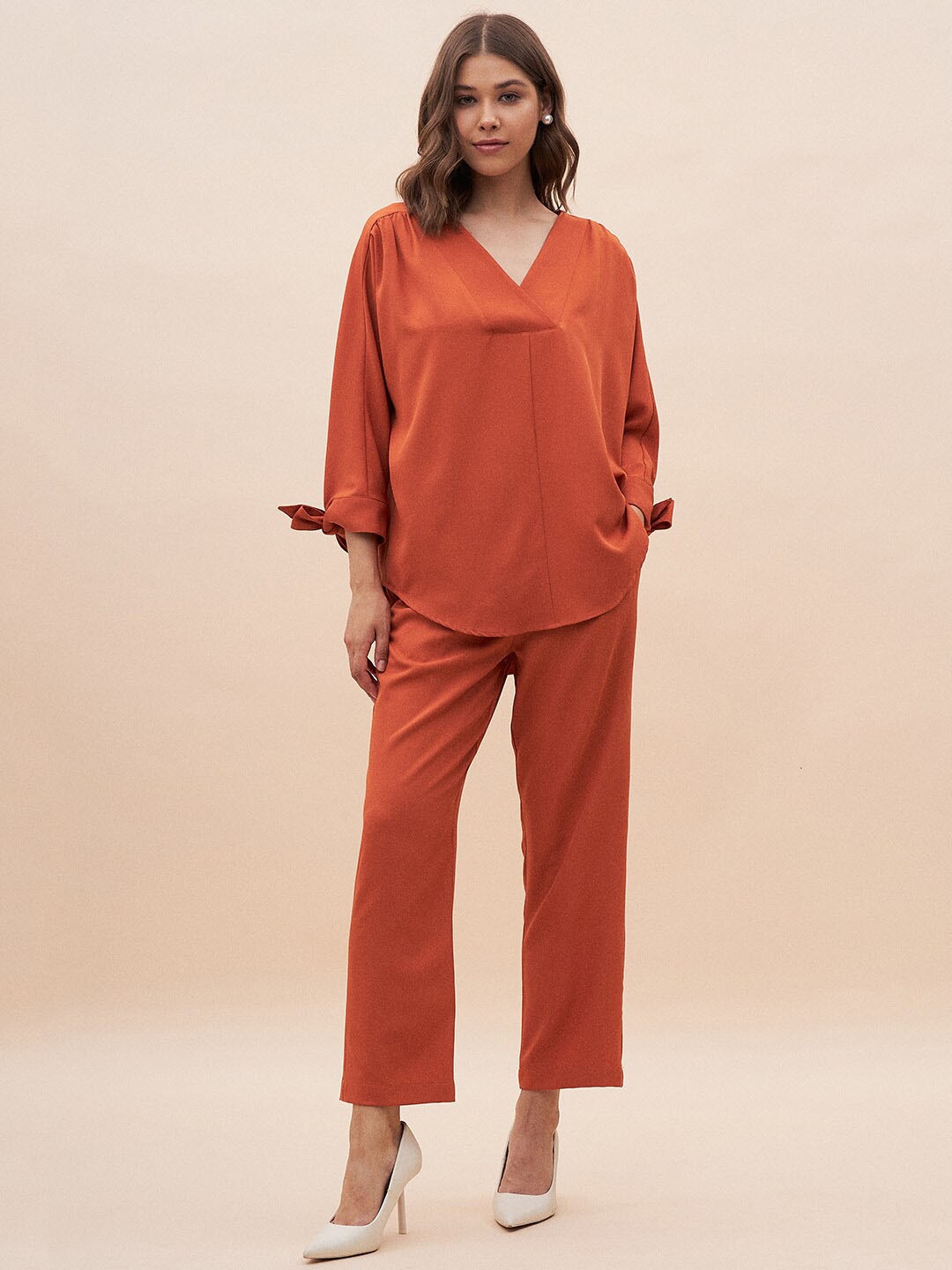 

Femella Tie-Up Detail Shirt & Trousers Set, Rust