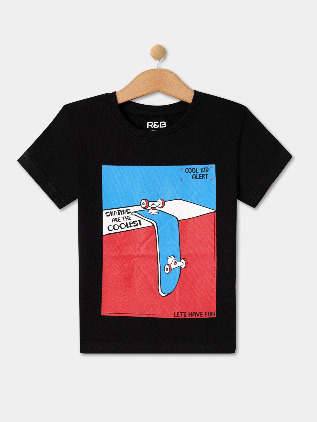 

R&B Boys Graphic Printed Round Neck Cotton T-shirt, Black