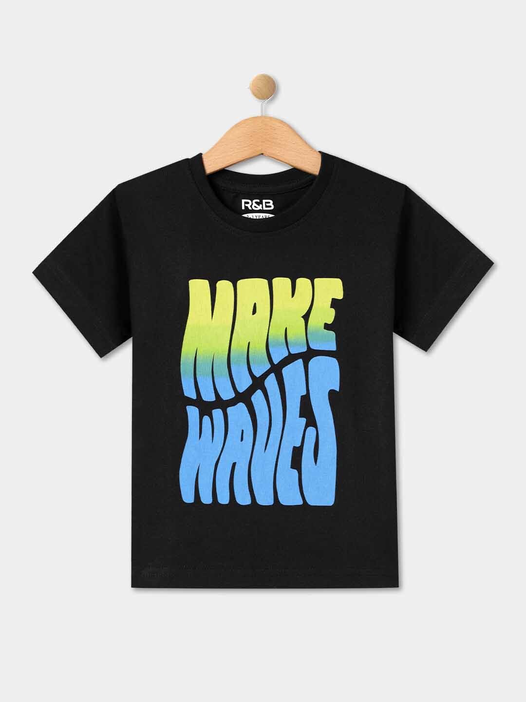 

R&B Boys Typography Printed Cotton T-shirt, Black