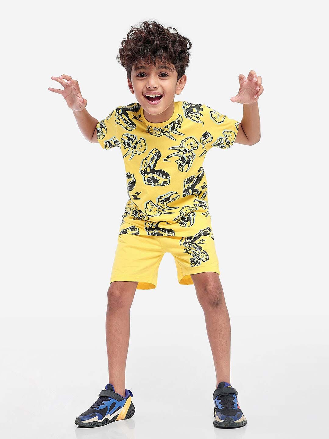 

BONKIDS Printed Cotton T-shirt With Shorts, Yellow