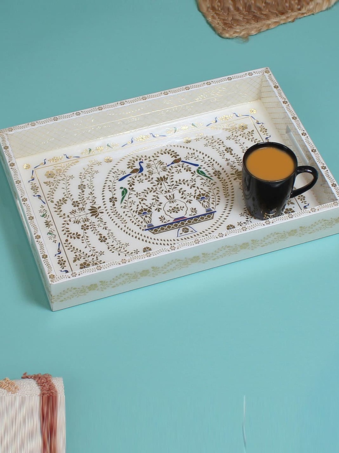

Izzhaar Peshkari Gold White & Blue Serving Tray