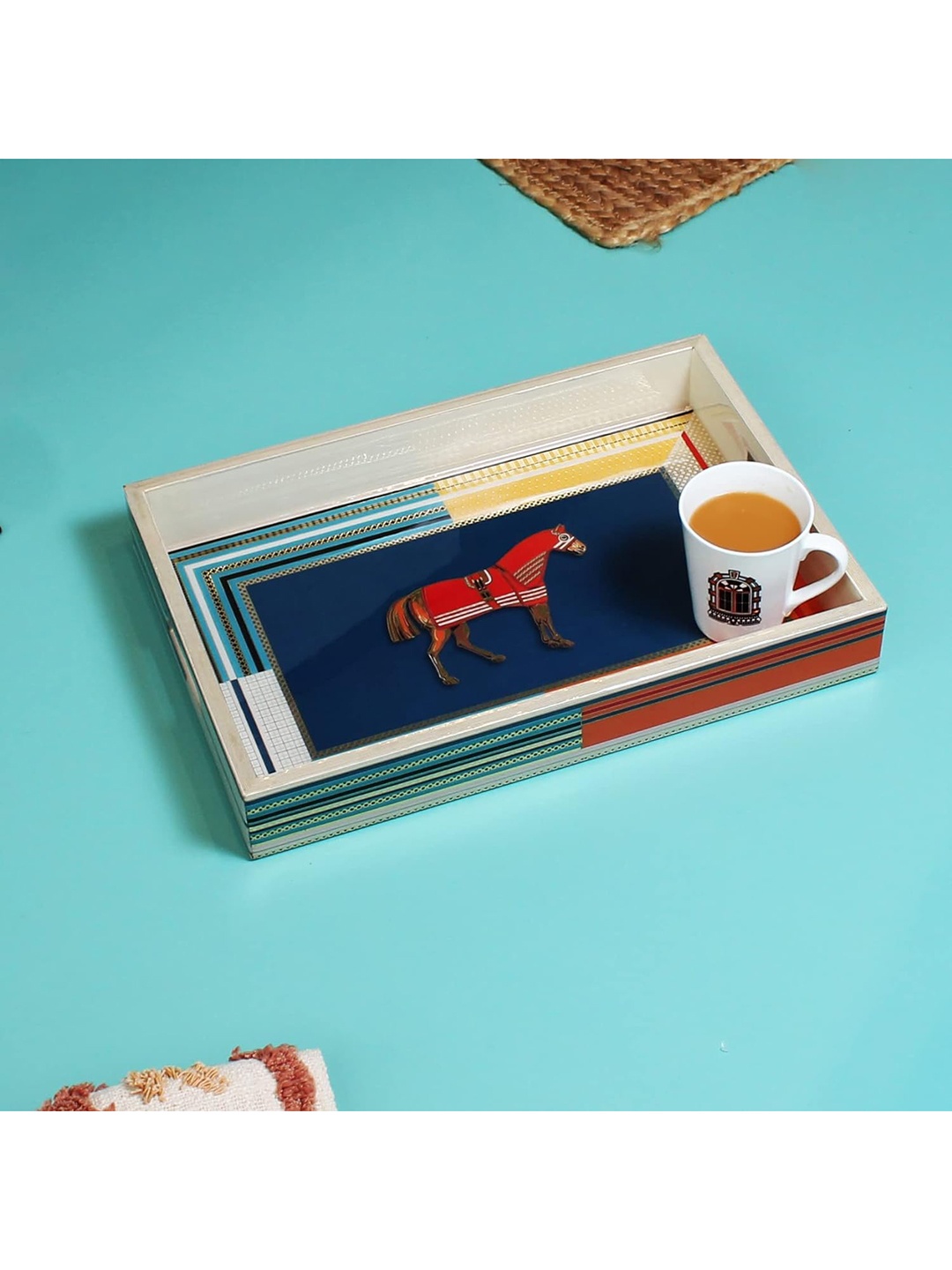 

Izzhaar Mustang Brown & Blue Serving Tray