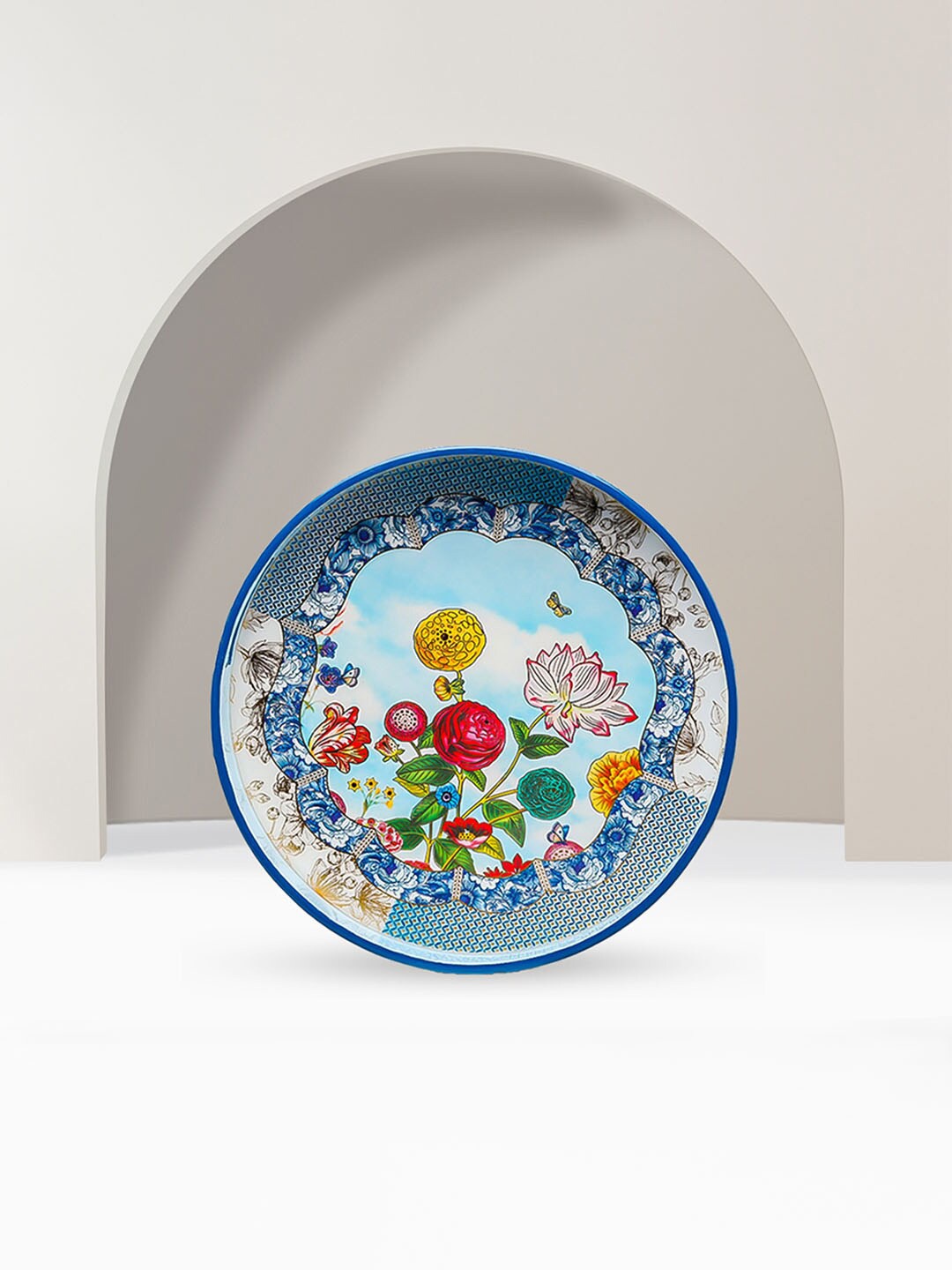 

Izzhaar Santorini Blue & Red Printed Serving Round Tray