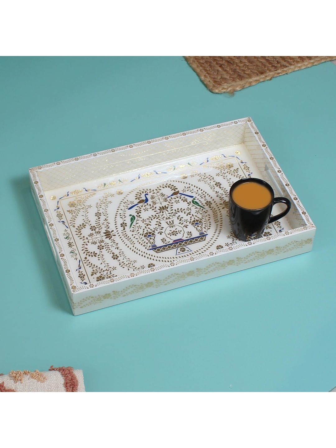 

Izzhaar Peshkari White & Golden Serving Tray