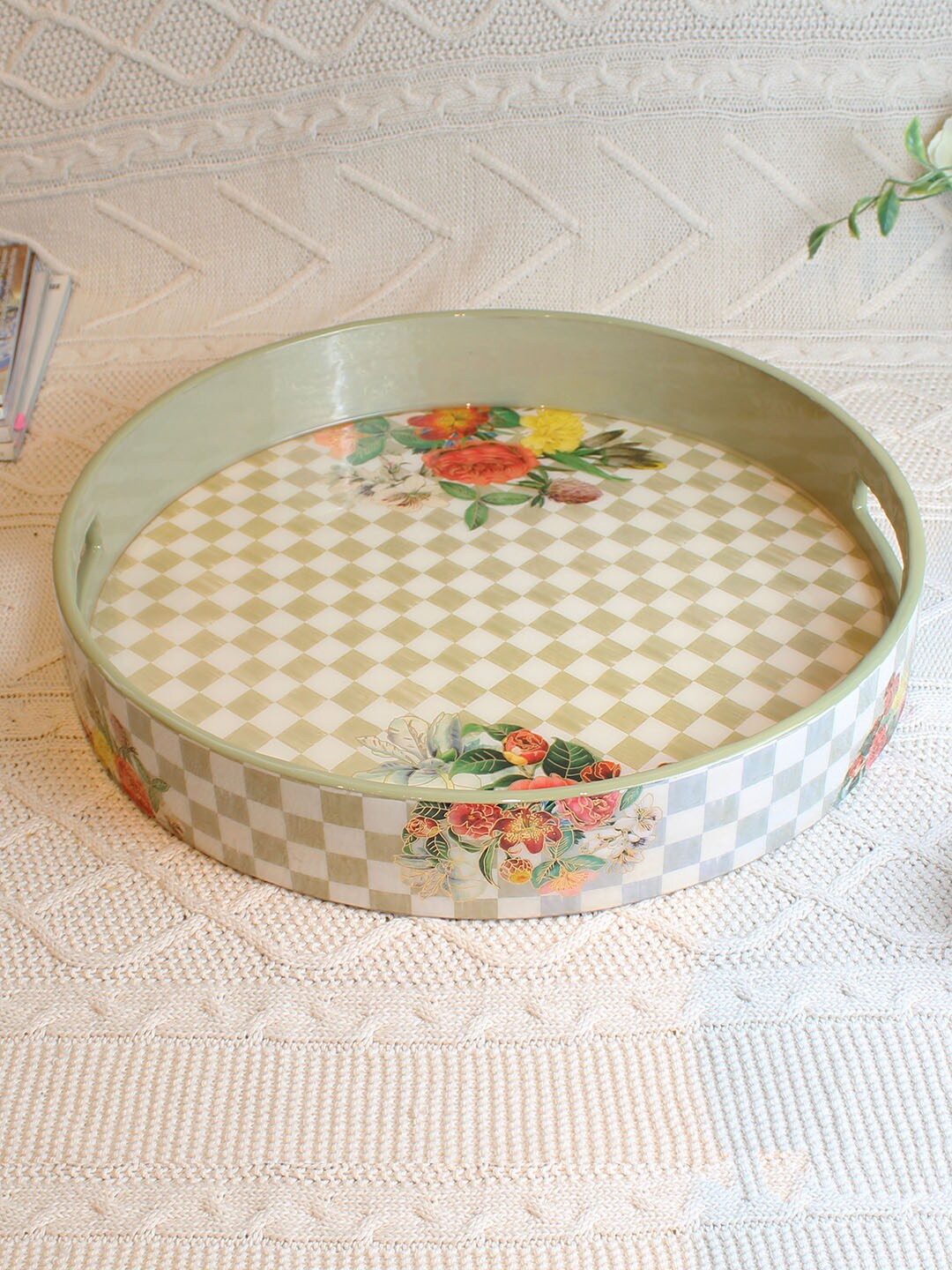 

Izzhaar White & Green Prague Printed Serving Tray